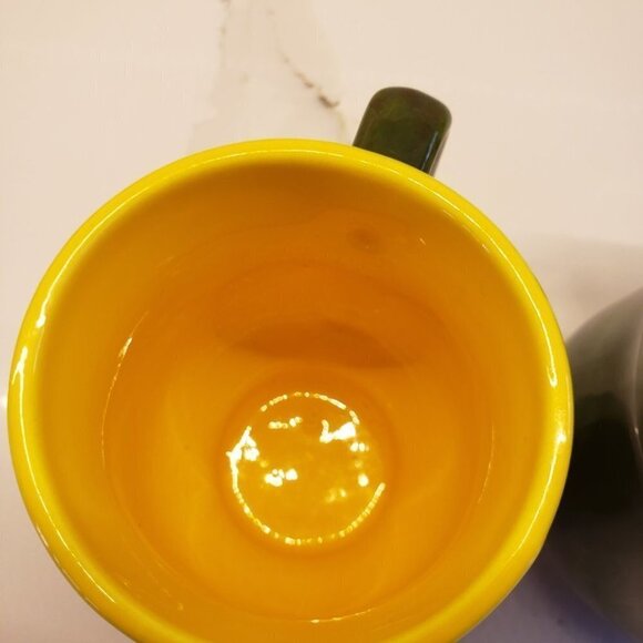 Set of 2 Glazed Green Exterior Yellow Interior mini small tea coffee mu… - Picture 6 of 9
